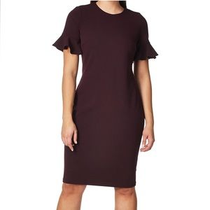 Calvin Klein Short Flutter Sleeve Exposed Zipper Sheath Dress plum purple